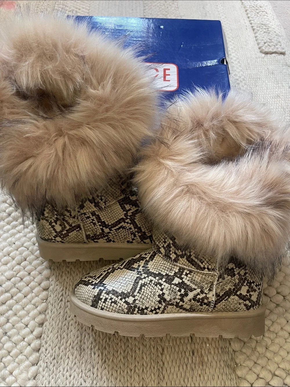 Snake Print Furry Boots by Rouge. Size S.